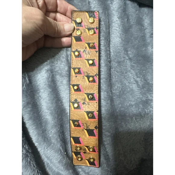 MCM Womans Leather Cuff Snap Bracelet Monogram MCM Pre-Loved - Picture 2 of 10